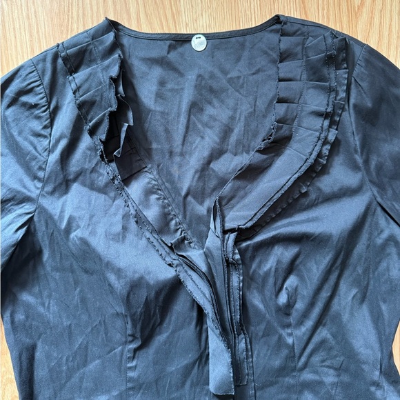 Margaret O’Leary Black Ruffle Blouse Size Medium - Picture 2 of 6